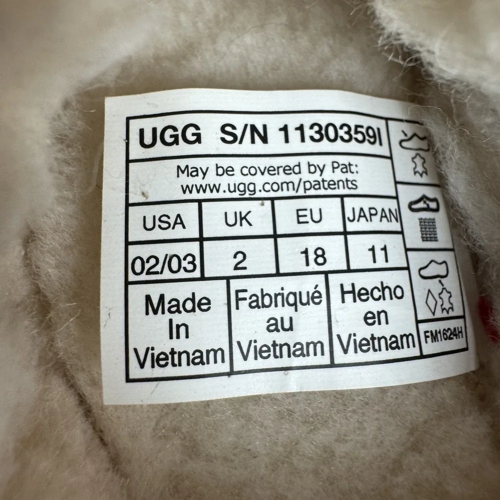 Baby‎ Ugg Tasman Chestnut Shearling Lined Comfort Casual Slippers Size 2/3 C GUC